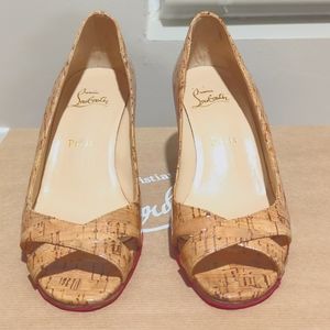 GUC Sz 37 vintage Louboutin cork wedge heel sandals